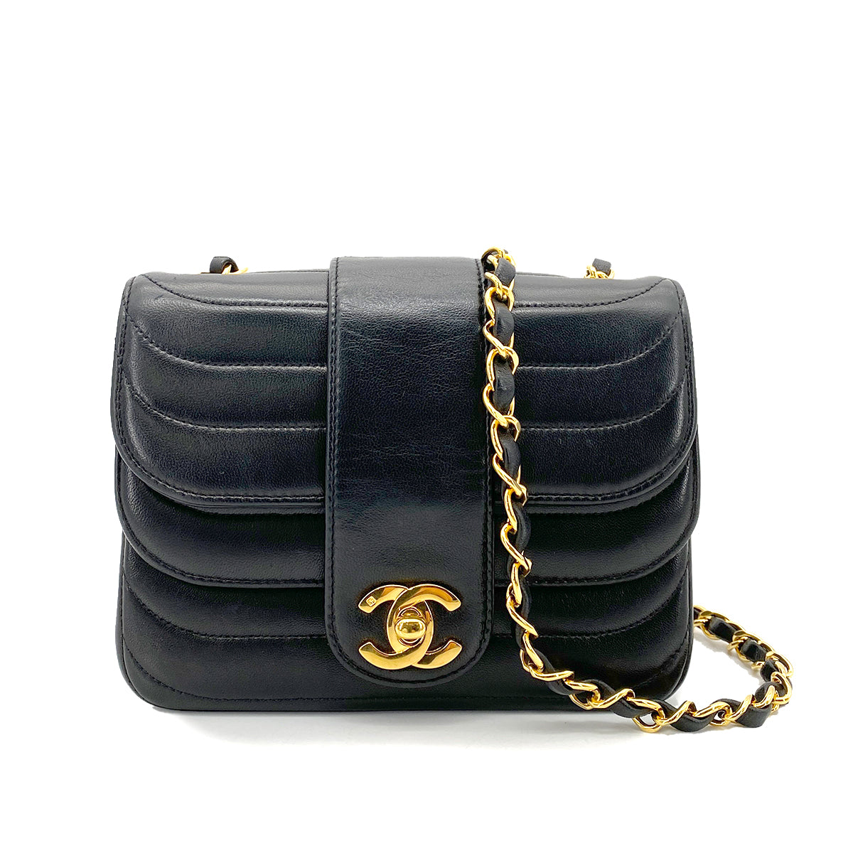 CHANEL VINTAGE MINI SQUARE SWALLOW CHAIN SHOULDER BAG BLACK LAMB SKIN 90259892