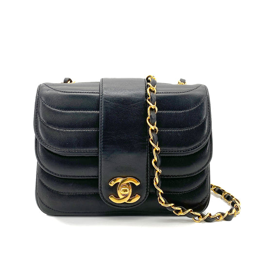 CHANEL VINTAGE MINI SQUARE SWALLOW CHAIN SHOULDER BAG BLACK LAMB SKIN 90259892