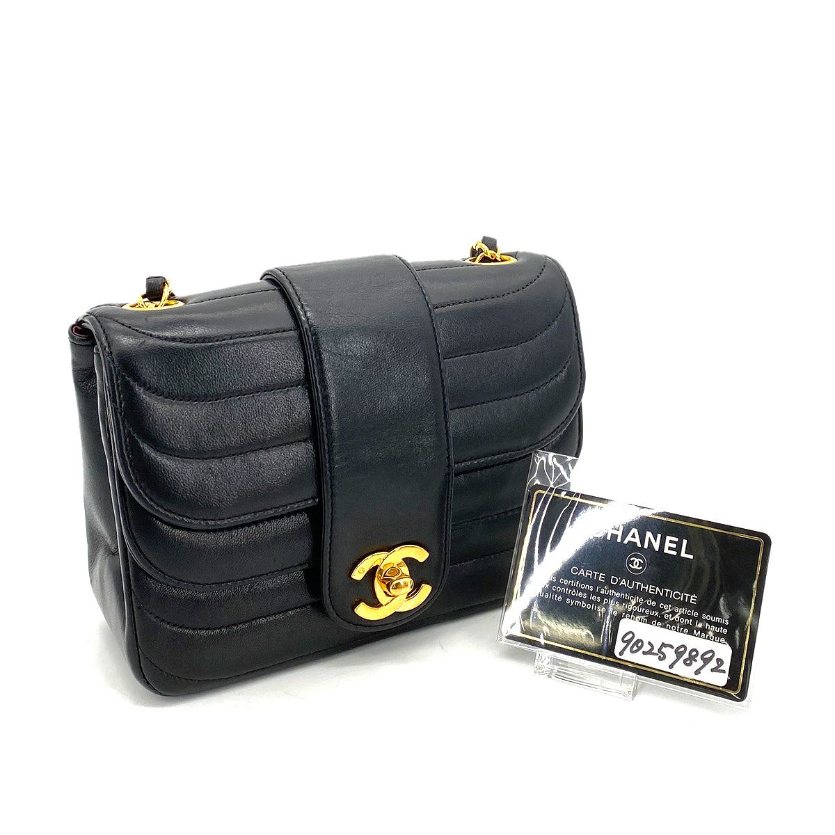 CHANEL VINTAGE MINI SQUARE SWALLOW CHAIN SHOULDER BAG BLACK LAMB SKIN 90259892