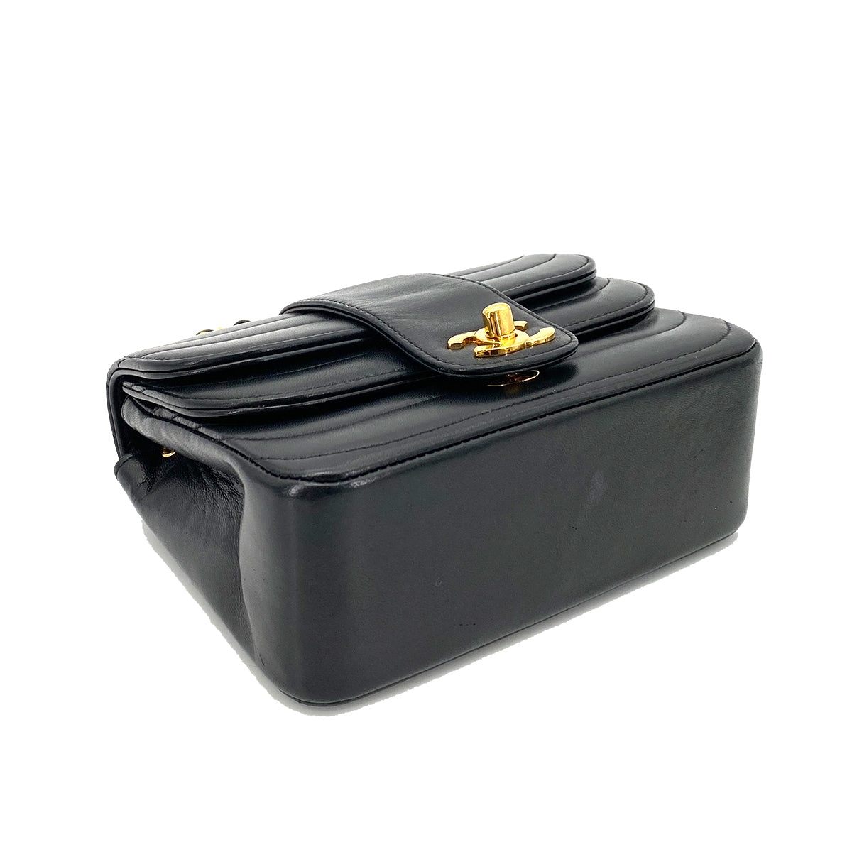 CHANEL VINTAGE MINI SQUARE SWALLOW CHAIN SHOULDER BAG BLACK LAMB SKIN 90259892