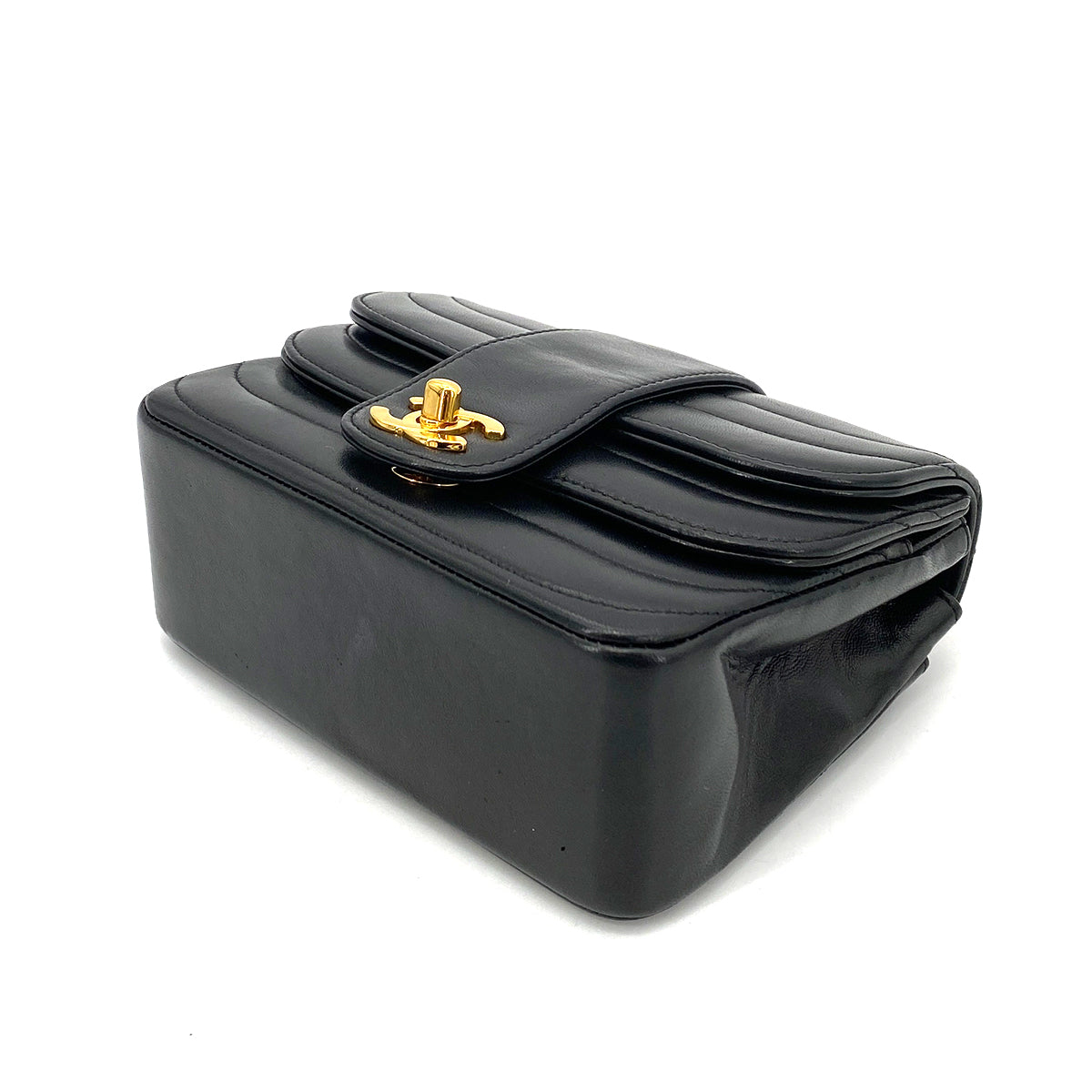 CHANEL VINTAGE MINI SQUARE SWALLOW CHAIN SHOULDER BAG BLACK LAMB SKIN 90259892