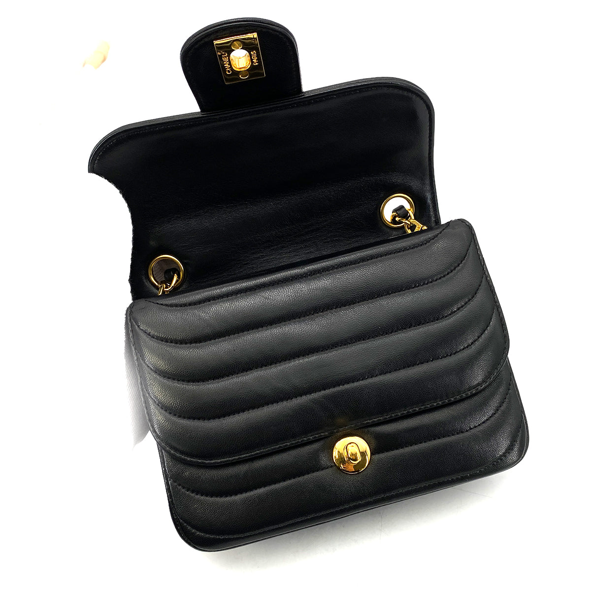 CHANEL VINTAGE MINI SQUARE SWALLOW CHAIN SHOULDER BAG BLACK LAMB SKIN 90259892