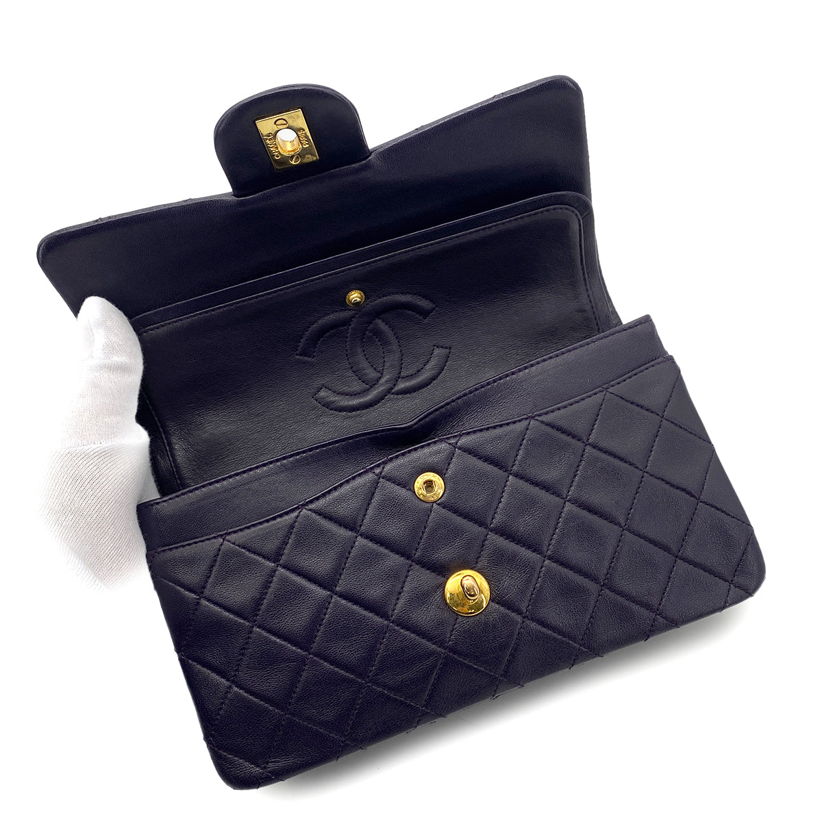 CHANEL VINTAGE CLASSIC FLAP SMALL CHAIN SHOULDER BAG PURPLE LAMB SKIN 90259893