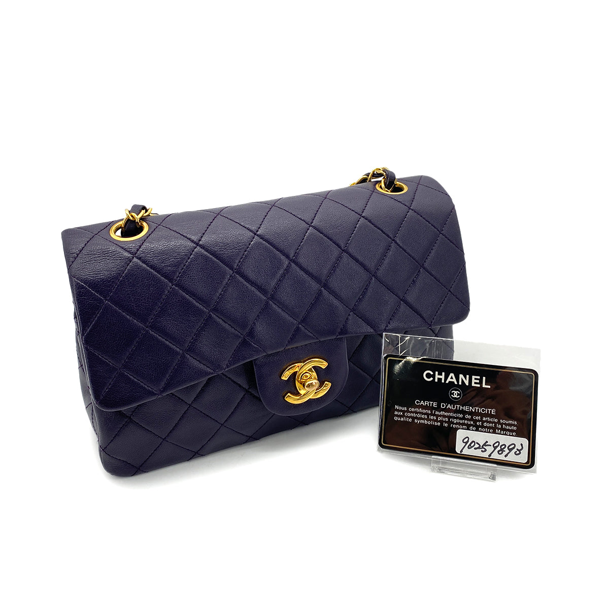 CHANEL VINTAGE CLASSIC FLAP SMALL CHAIN SHOULDER BAG PURPLE LAMB SKIN 90259893