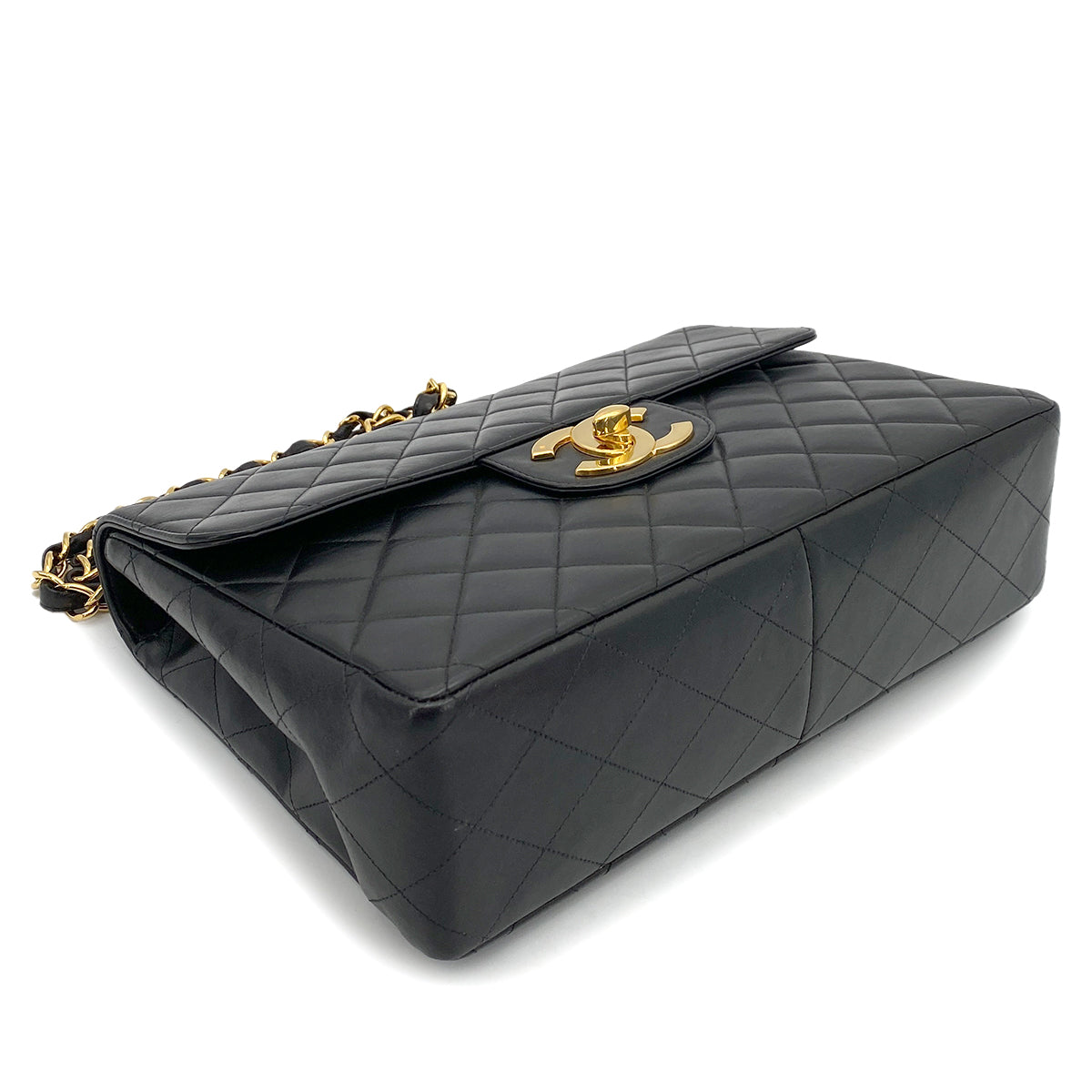 CHANEL VINTAGE JUMBO MATELASSE 30 CHAIN SHOULDER BAG BLACK LAMB SKIN 90259898