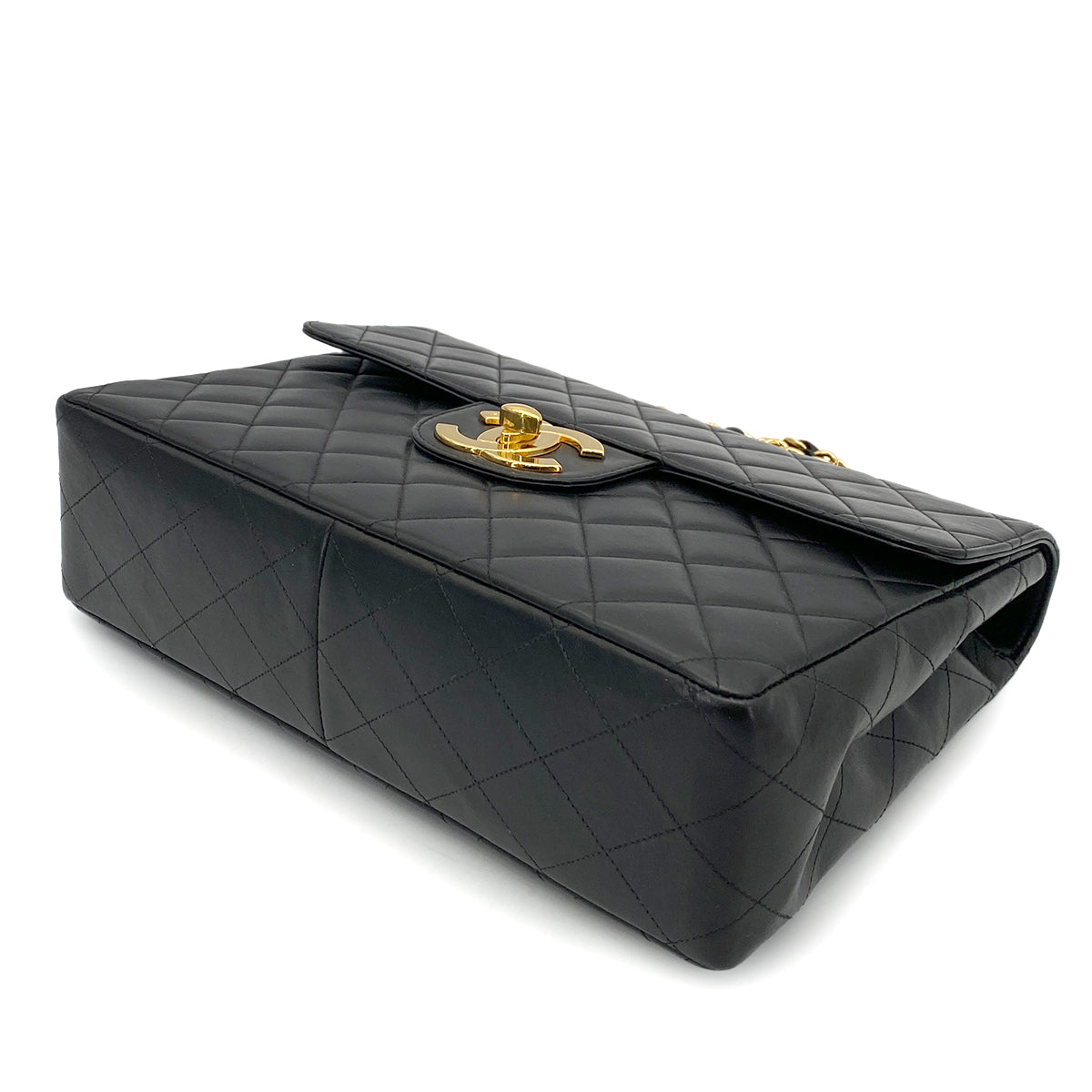 CHANEL VINTAGE JUMBO MATELASSE 30 CHAIN SHOULDER BAG BLACK LAMB SKIN 90259898