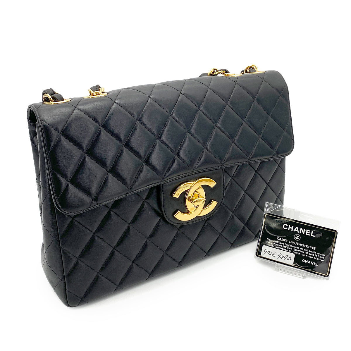 CHANEL VINTAGE JUMBO MATELASSE 30 CHAIN SHOULDER BAG BLACK LAMB SKIN 90259898