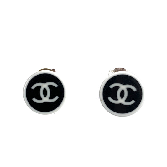 CHANEL EARRINGS COCOMARK BLACK WHITE ROUND ACCESSORY 05C 90259981