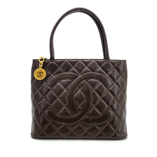 CHANEL VINTAGE MEDALLION TOTE BAG  BROWN CAVIAR SKIN 90260103