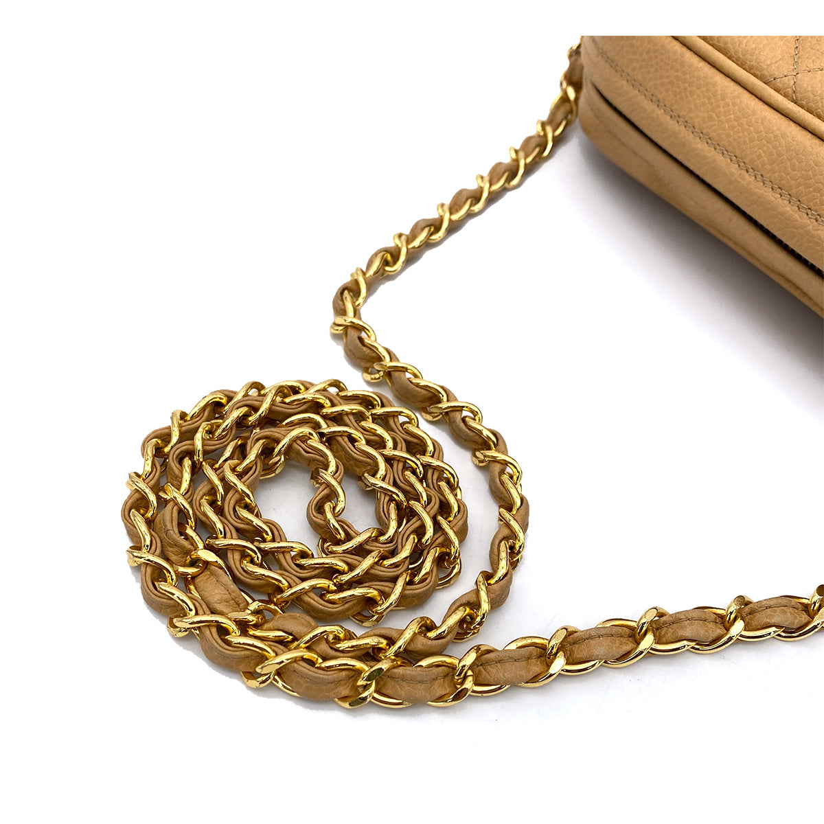 CHANEL VINTAGE MATELASSE CHAIN SHULDER BAG BEIGE CAVIAR SKIN 90260105