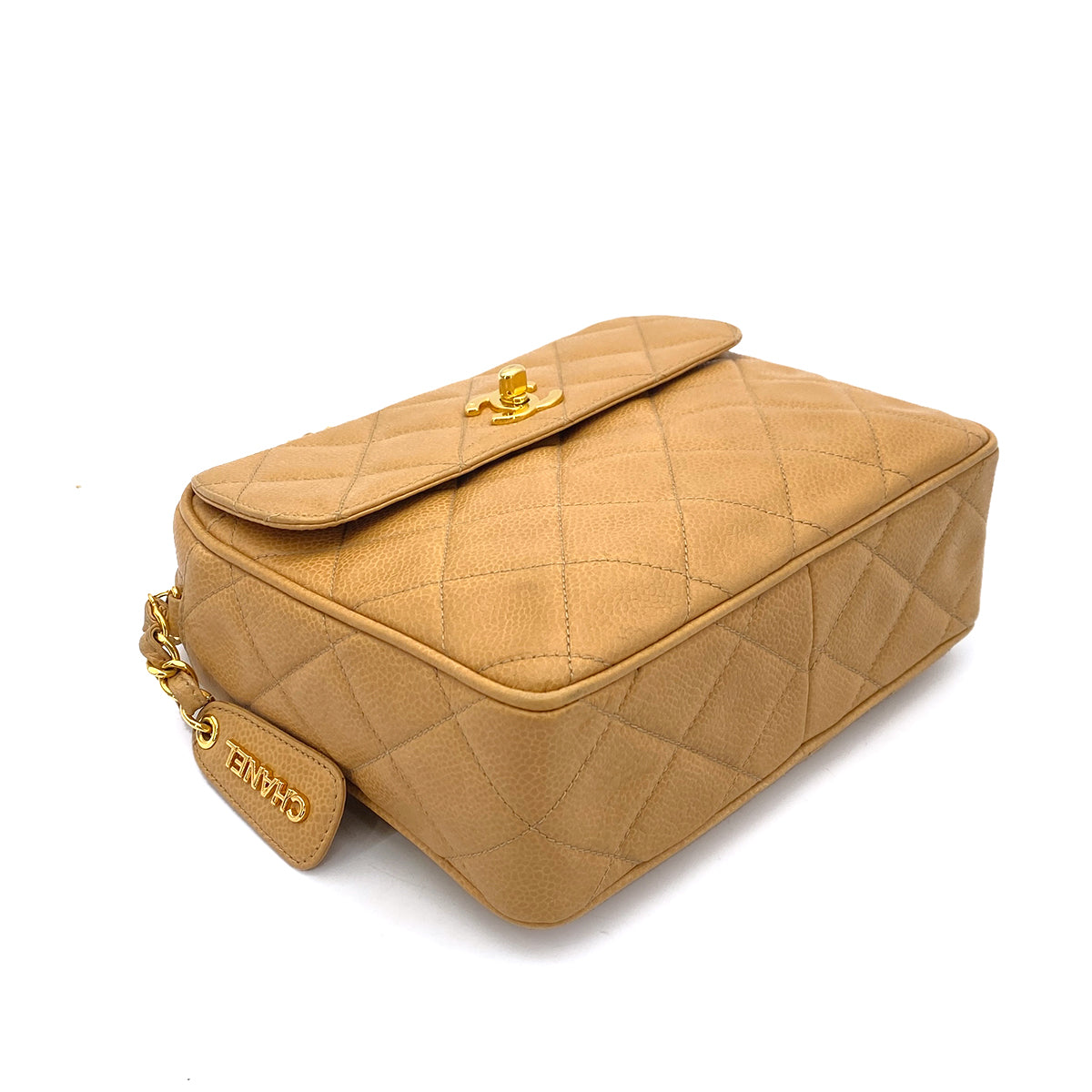 CHANEL VINTAGE MATELASSE CHAIN SHULDER BAG BEIGE CAVIAR SKIN 90260105