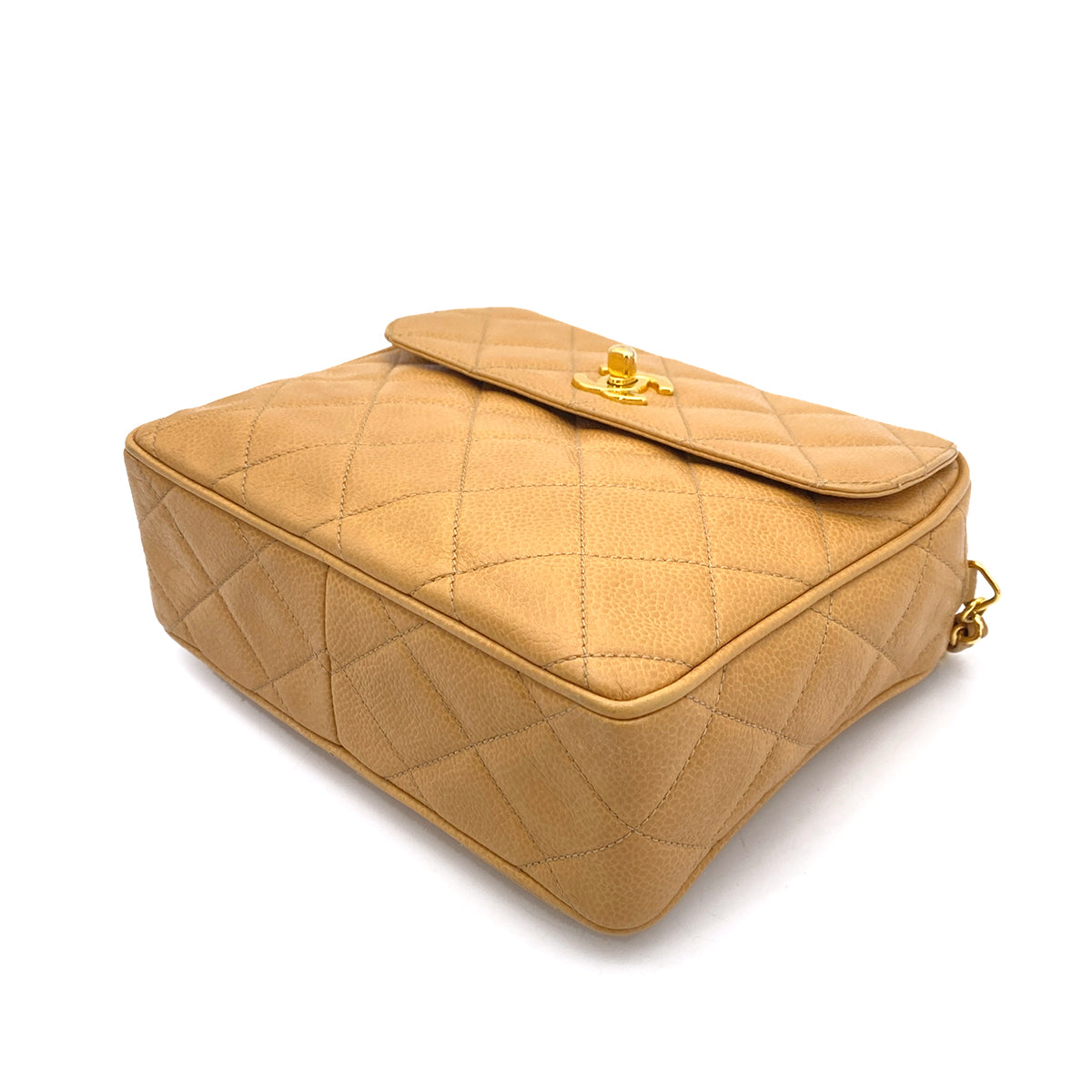 CHANEL VINTAGE MATELASSE CHAIN SHULDER BAG BEIGE CAVIAR SKIN 90260105