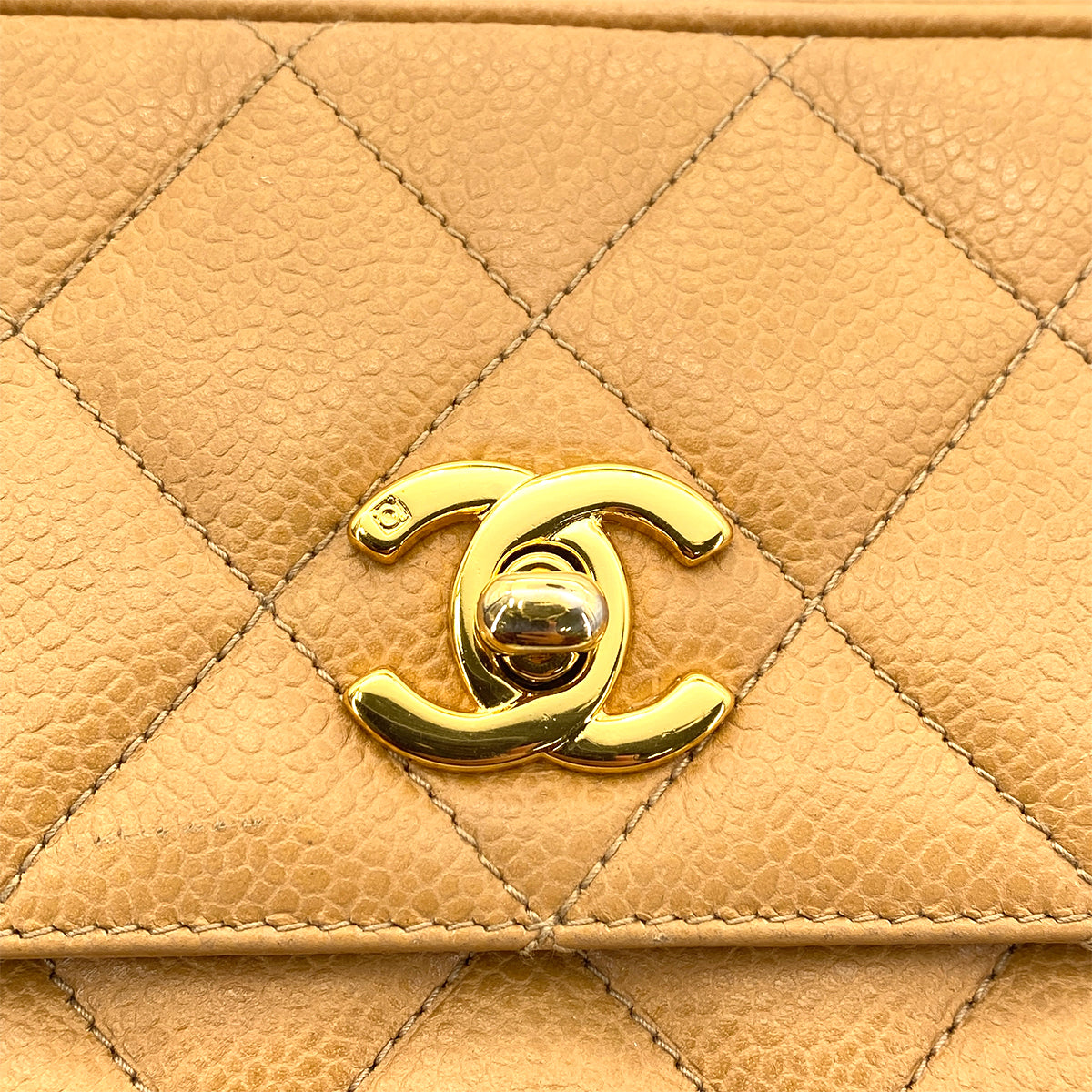 CHANEL VINTAGE MATELASSE CHAIN SHULDER BAG BEIGE CAVIAR SKIN 90260105