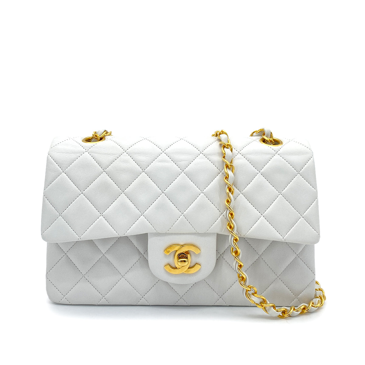 CHANEL VINTAGE CLASSIC FLAP SMALL CHAIN SHOULDER BAG WHITE LAMB SKIN 90260108