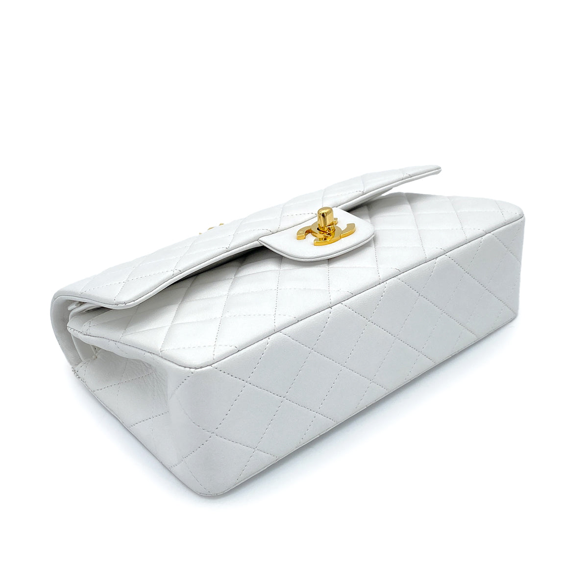 CHANEL VINTAGE CLASSIC FLAP SMALL CHAIN SHOULDER BAG WHITE LAMB SKIN 90260108