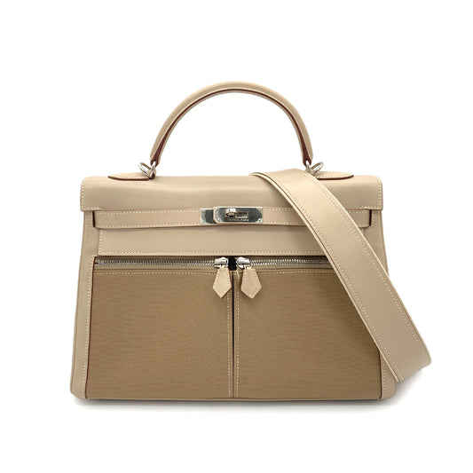 HERMES KELLY LAKIS 32 BEIGE SWIFT TOILE OFFICIER HAND SHOULDER BAG □K SHW 90260114