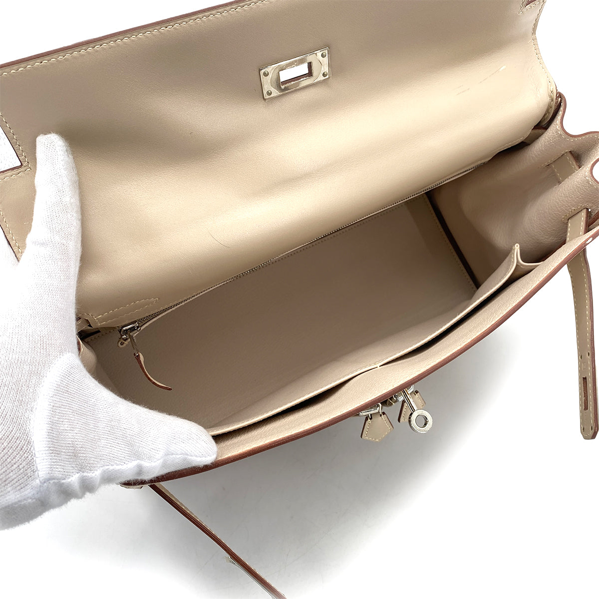 HERMES KELLY LAKIS 32 BEIGE SWIFT TOILE OFFICIER HAND SHOULDER BAG □K SHW 90260114
