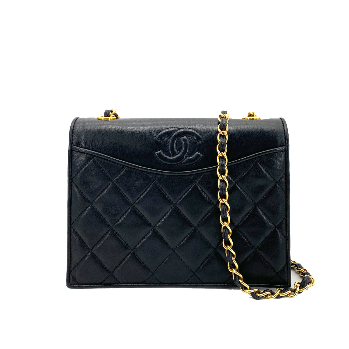 CHANEL VINTAGE FULL FLAP CHAIN SHOULDER BAG BLACK LAMB SKIN 90260117