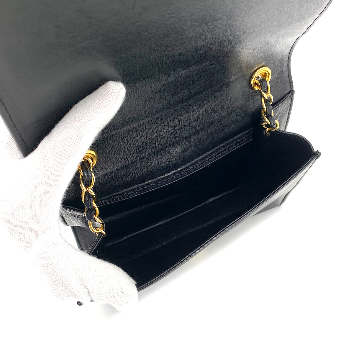 CHANEL VINTAGE FULL FLAP CHAIN SHOULDER BAG BLACK LAMB SKIN 90260117