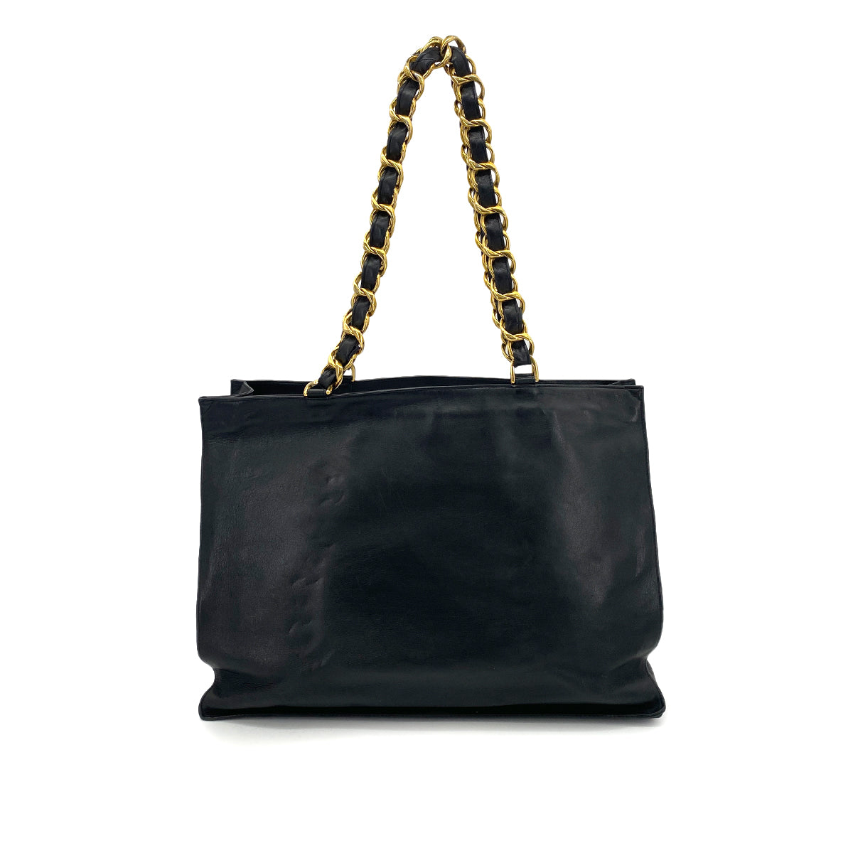 CHANEL VINTAGE BIG COCO CHAIN TOTE BAG BLACK LAMB SKIN 90260120