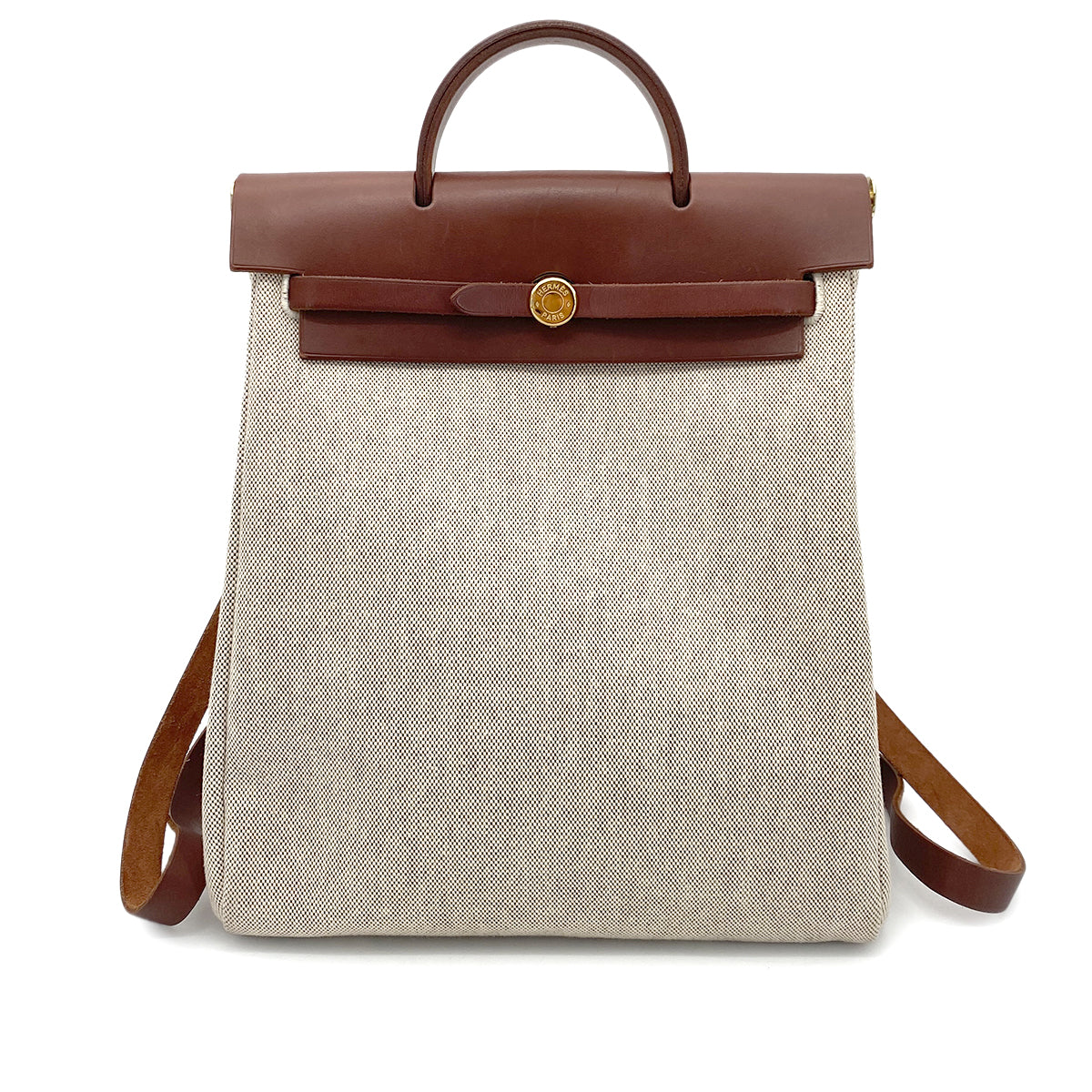 HERMES HER BAG AD PM NATUREL BROWN TOILE H BACK PACK □E 90260126