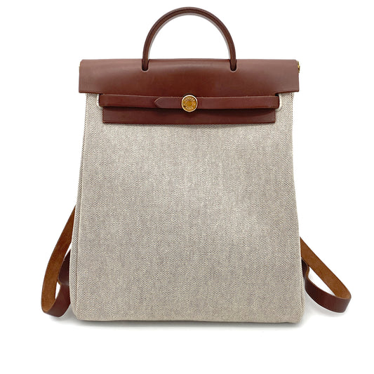 HERMES HER BAG AD PM NATUREL BROWN TOILE H BACK PACK □E 90260126