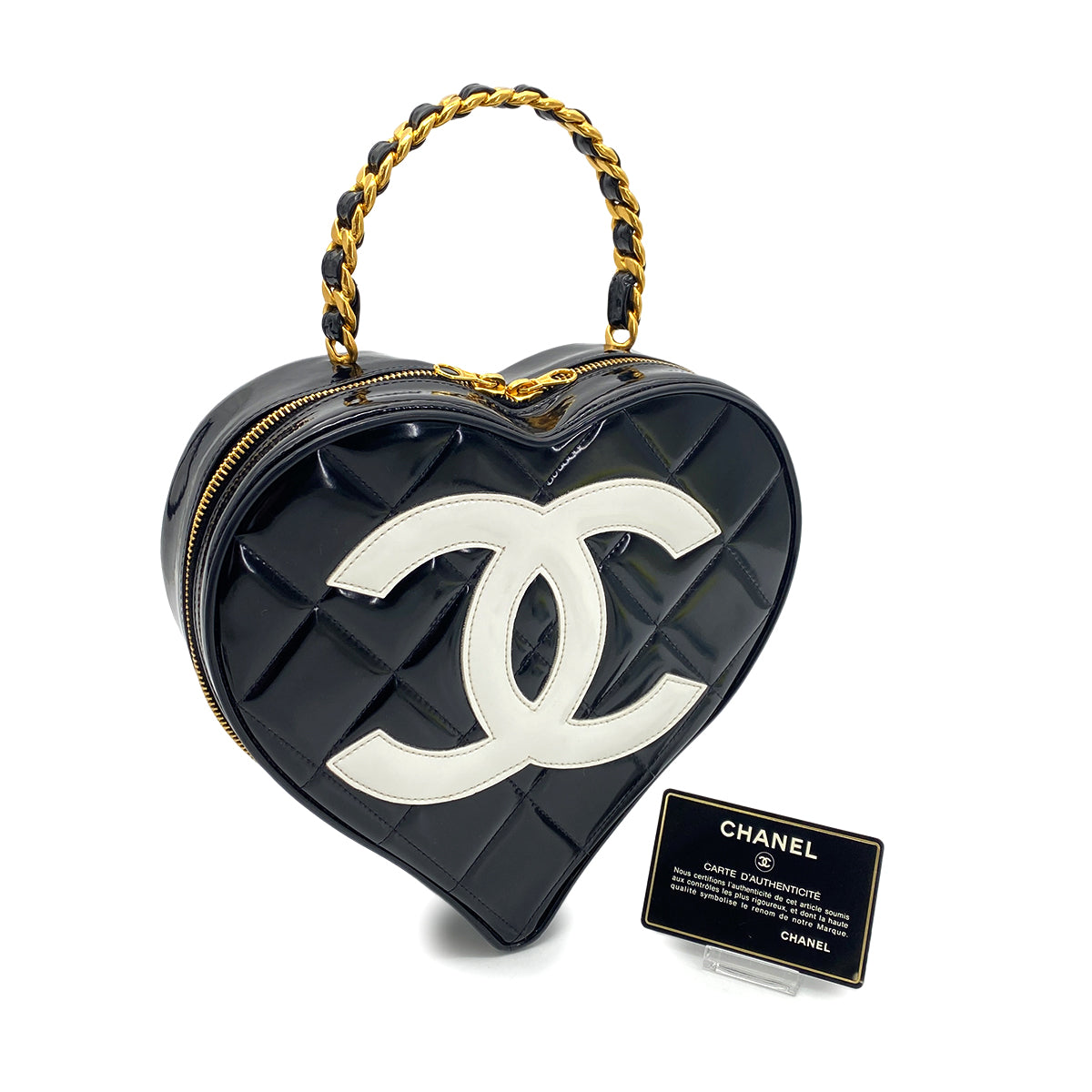 CHANEL VINTAGE HEART VANITY HAND BAG BLACK ENAMEL 90260130