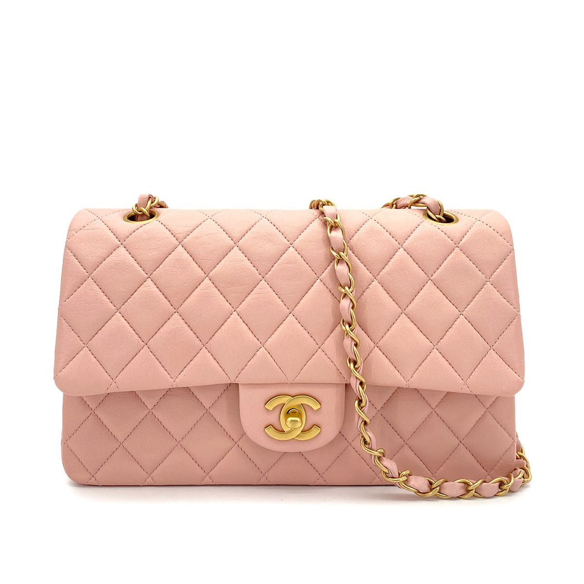CHANEL VINTAGE CLASSIC FLAP MEDIUM CHAIN SHOULDER BAG PINK LAMB SKIN 90260131