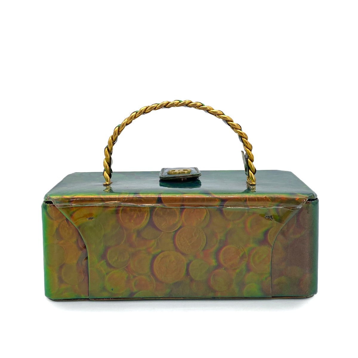 CHANEL VINTAGE COIN PATTERN HAND BAG GREEN ENAMEL 90260132