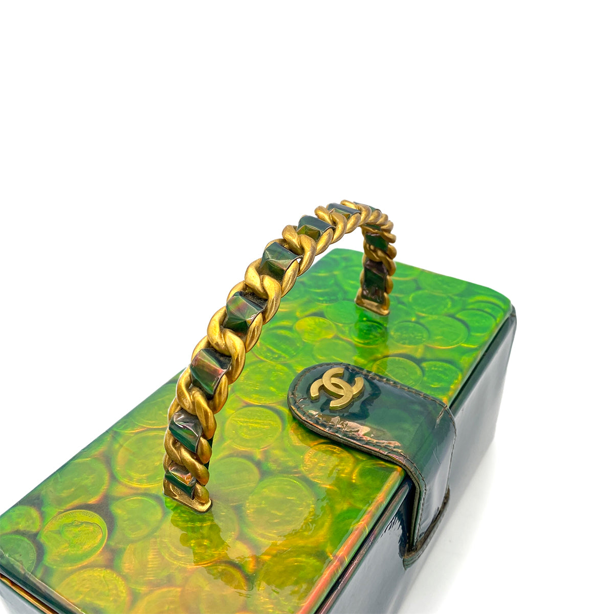 CHANEL VINTAGE COIN PATTERN HAND BAG GREEN ENAMEL 90260132