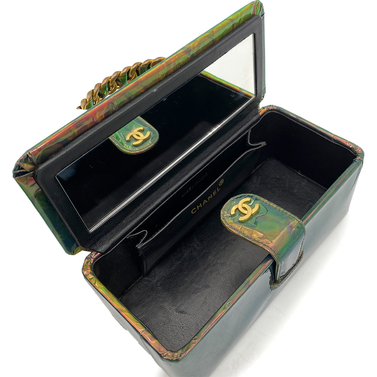 CHANEL VINTAGE COIN PATTERN HAND BAG GREEN ENAMEL 90260132