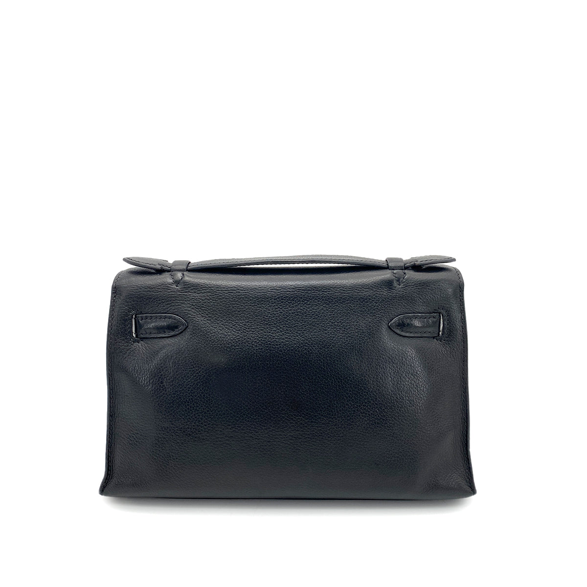 HERMES KELLY POCHETTE SELLIER BLACK EVERGRAIN HAND BAG □H SHW 90260136
