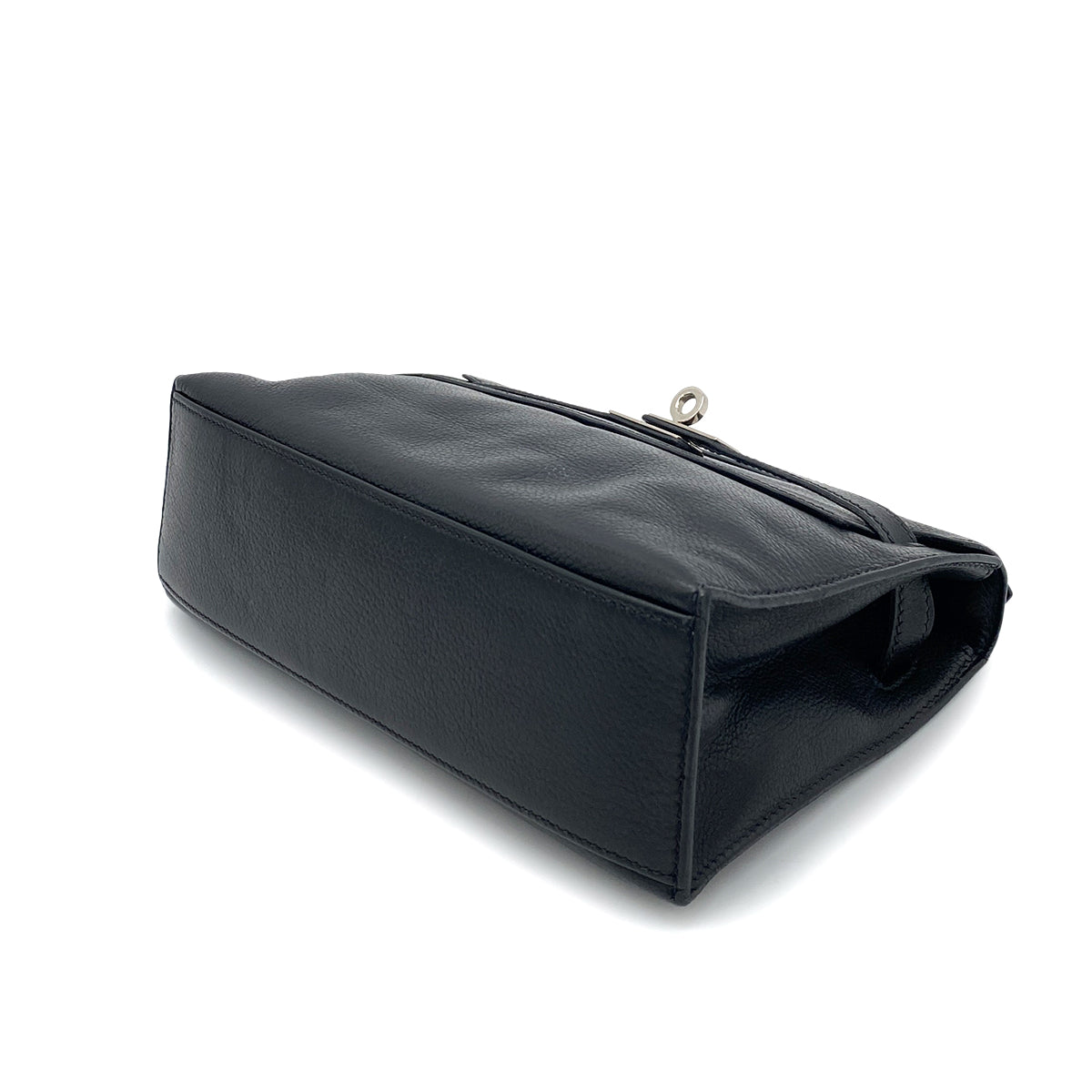 HERMES KELLY POCHETTE SELLIER BLACK EVERGRAIN HAND BAG □H SHW 90260136
