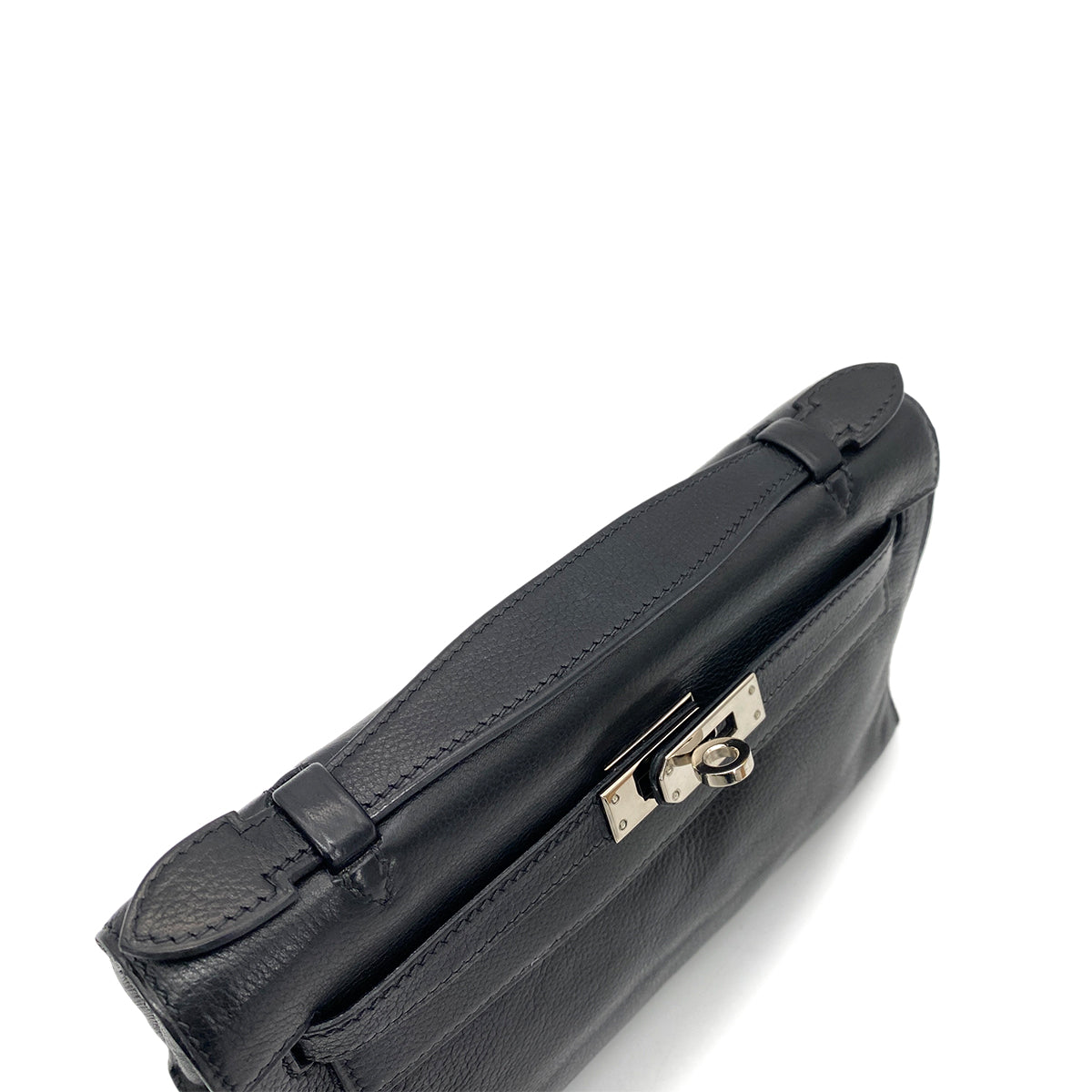 HERMES KELLY POCHETTE SELLIER BLACK EVERGRAIN HAND BAG □H SHW 90260136