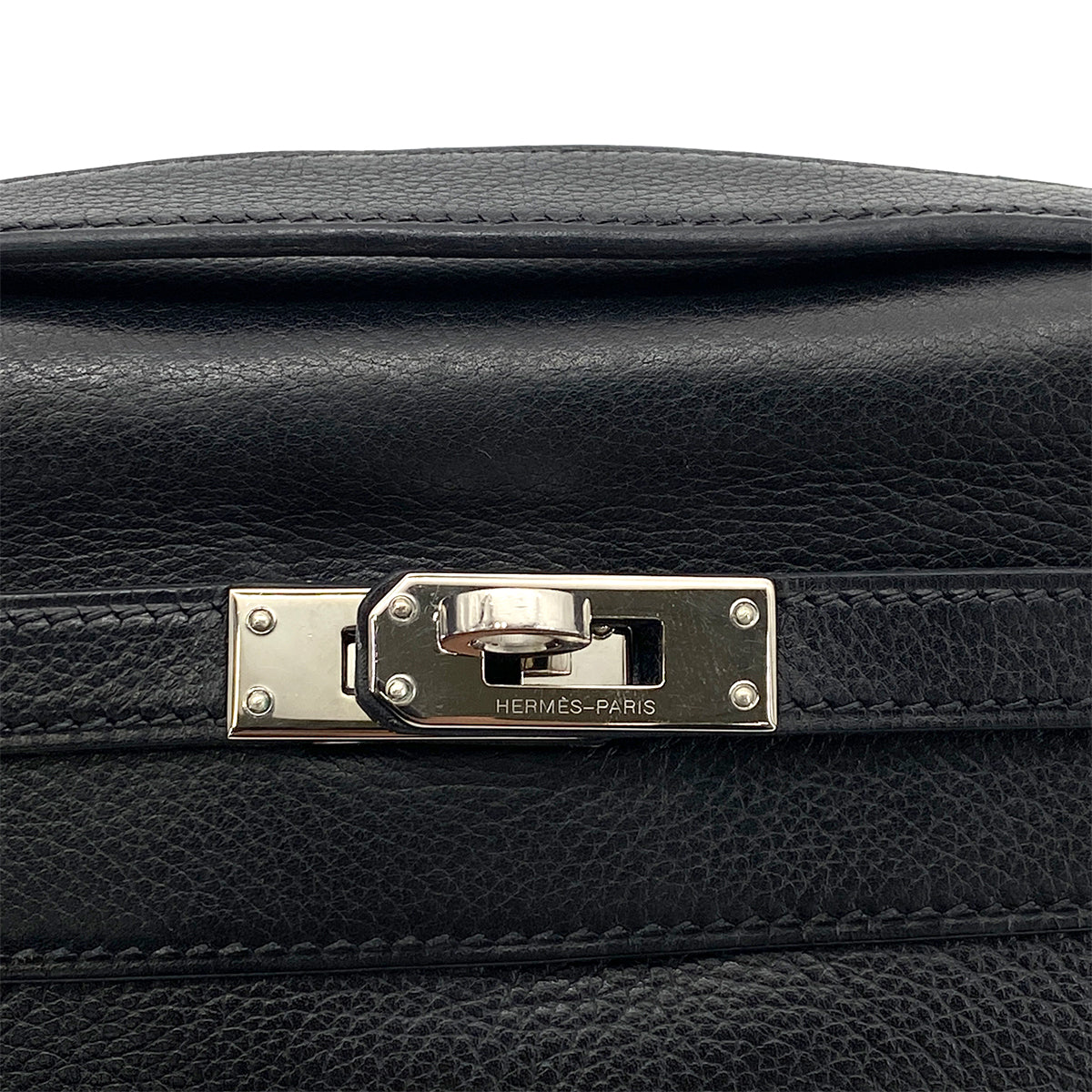 HERMES KELLY POCHETTE SELLIER BLACK EVERGRAIN HAND BAG □H SHW 90260136