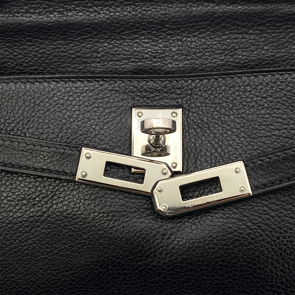 HERMES KELLY POCHETTE SELLIER BLACK EVERGRAIN HAND BAG □H SHW 90260136