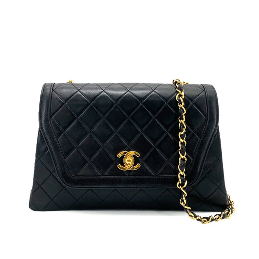 CHANEL VINTAGE TRAPEZOID CHAIN SHOULDER BAG BLACK LAMB SKIN 90260137