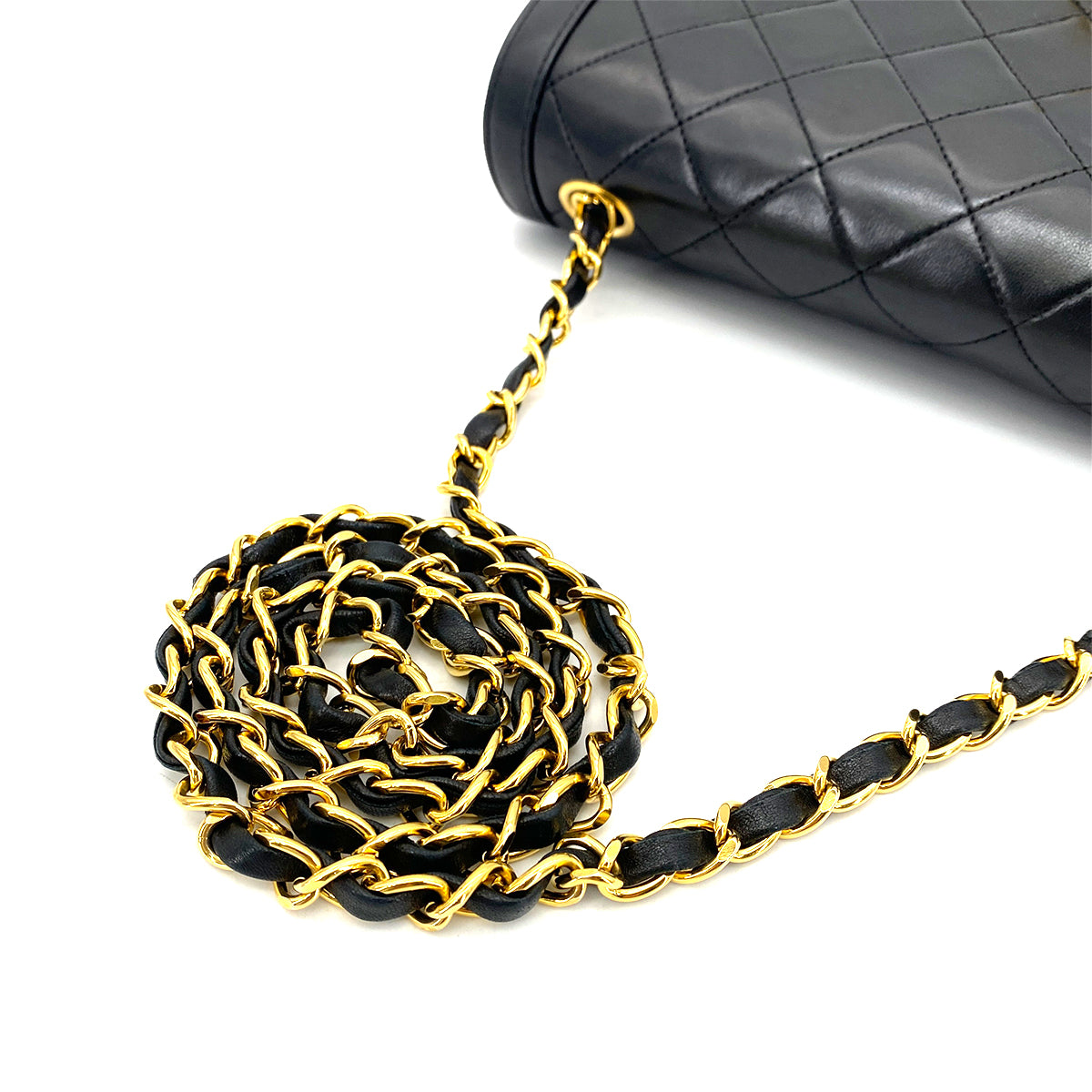 CHANEL VINTAGE TRAPEZOID CHAIN SHOULDER BAG BLACK LAMB SKIN 90260137