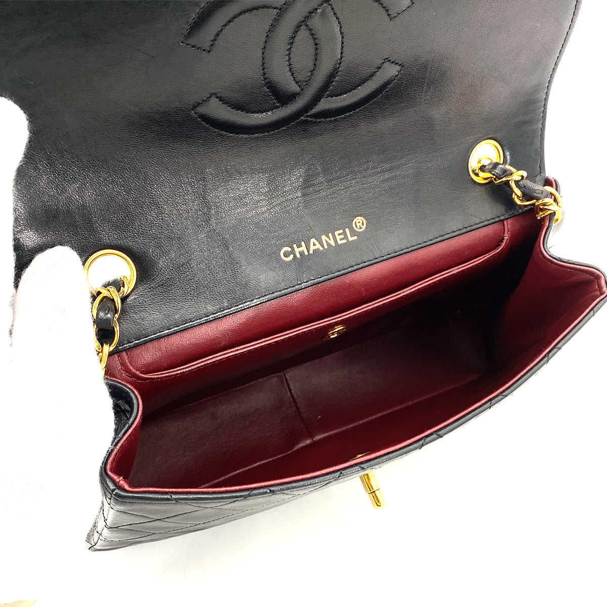 CHANEL VINTAGE TRAPEZOID CHAIN SHOULDER BAG BLACK LAMB SKIN 90260137