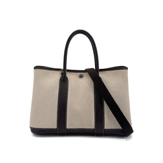 HERMES GARDEN PARTY TPM MARRON TOILE H TOTE SHOULDER BAG □I 90260143