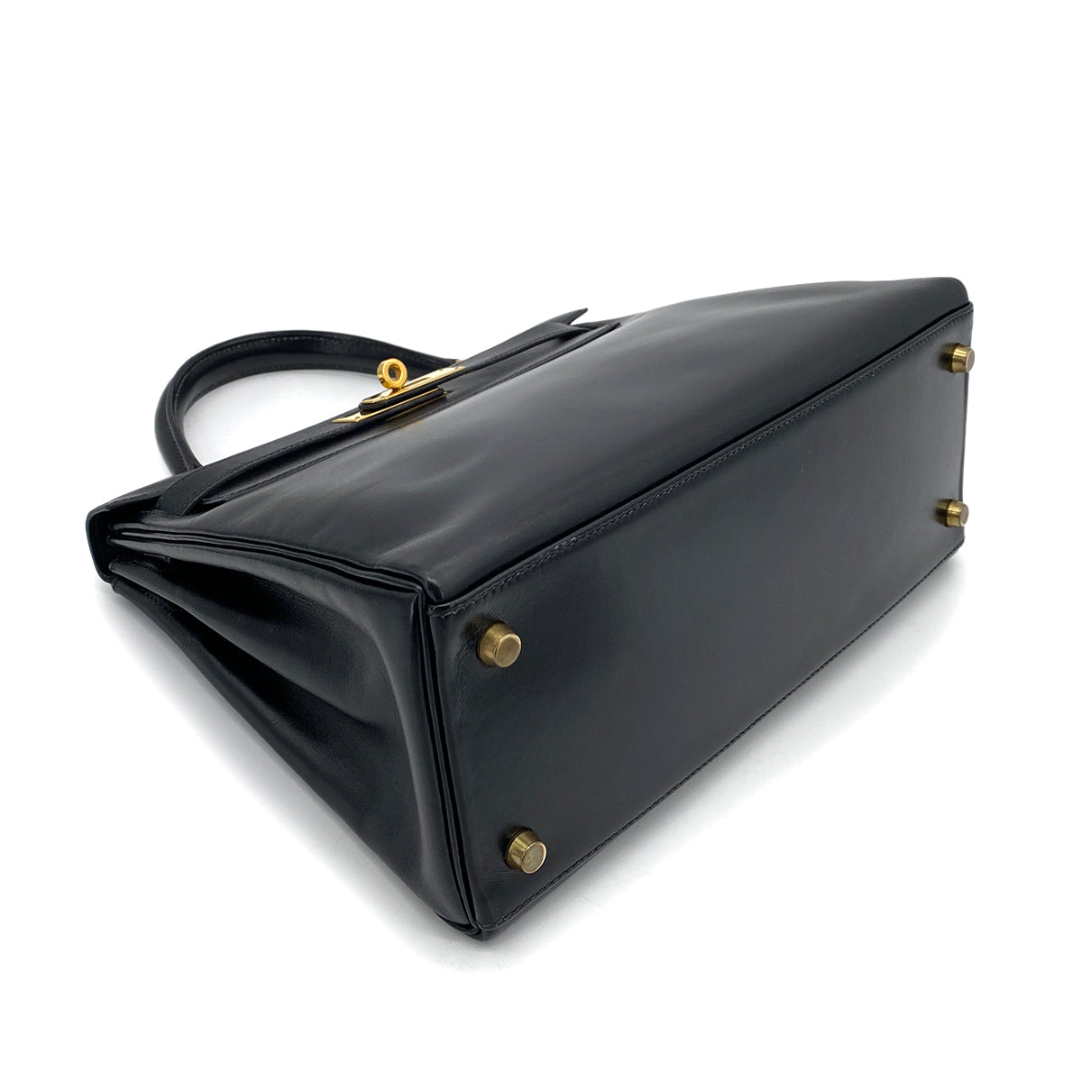 HERMES KELLY 28 RETOURNE BLACK BOXCALF HAND SHOULDER BAG 〇U GHW 90260147