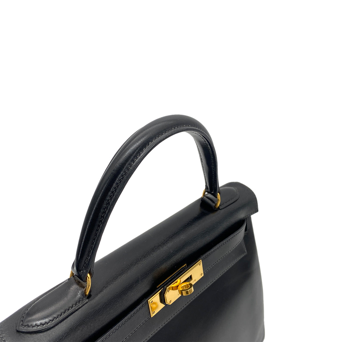HERMES KELLY 28 RETOURNE BLACK BOXCALF HAND SHOULDER BAG 〇U GHW 90260147
