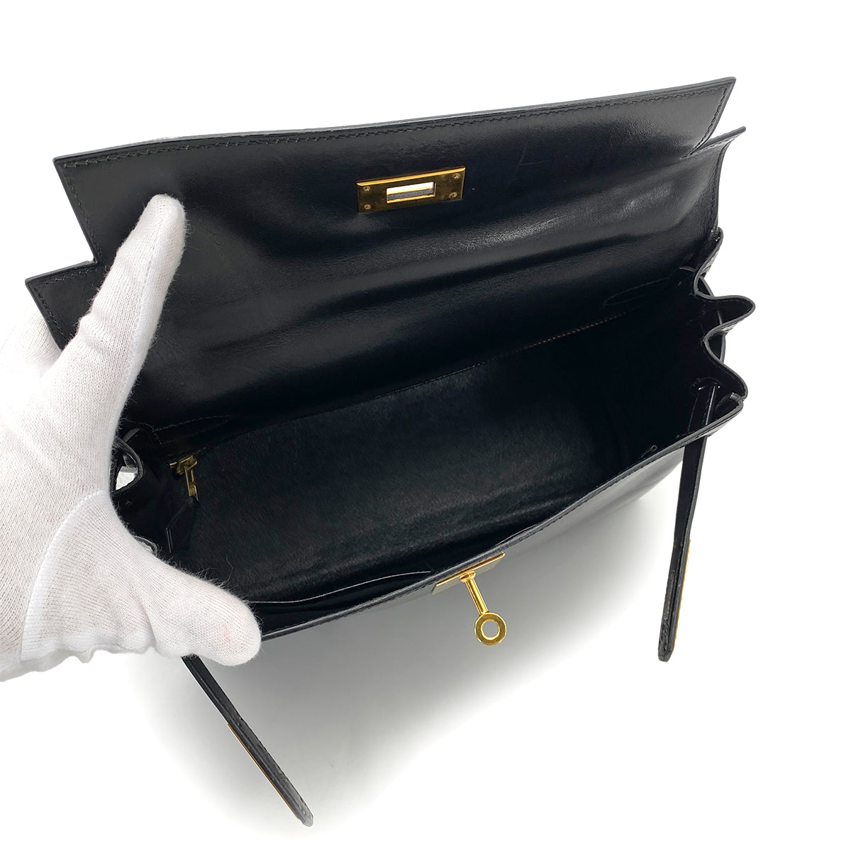 HERMES KELLY 28 RETOURNE BLACK BOXCALF HAND SHOULDER BAG 〇U GHW 90260147