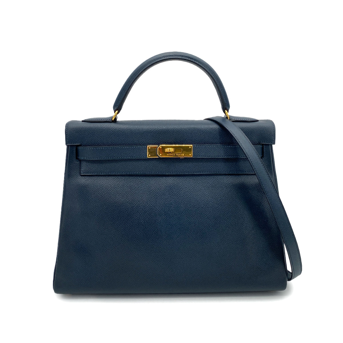 HERMES KELLY 32 RETOURNE NAVY COUCHEVEL HAND SHOULDER BAG 〇Y 90260148