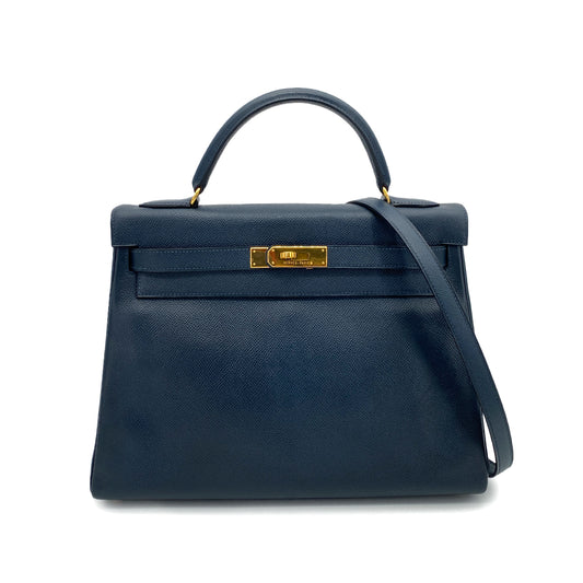 HERMES KELLY 32 RETOURNE NAVY COUCHEVEL HAND SHOULDER BAG 〇Y 90260148