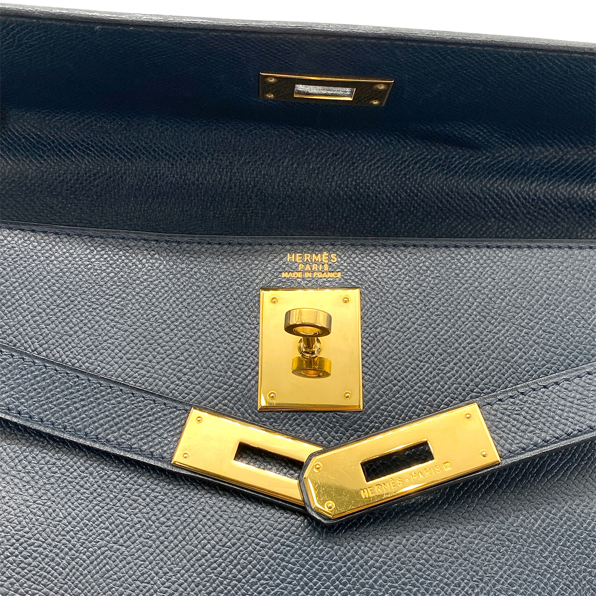 HERMES KELLY 32 RETOURNE NAVY COUCHEVEL HAND SHOULDER BAG 〇Y 90260148