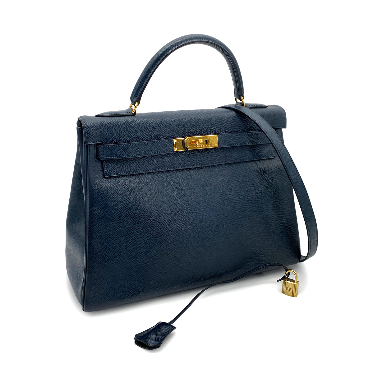 HERMES KELLY 32 RETOURNE NAVY COUCHEVEL HAND SHOULDER BAG 〇Y 90260148
