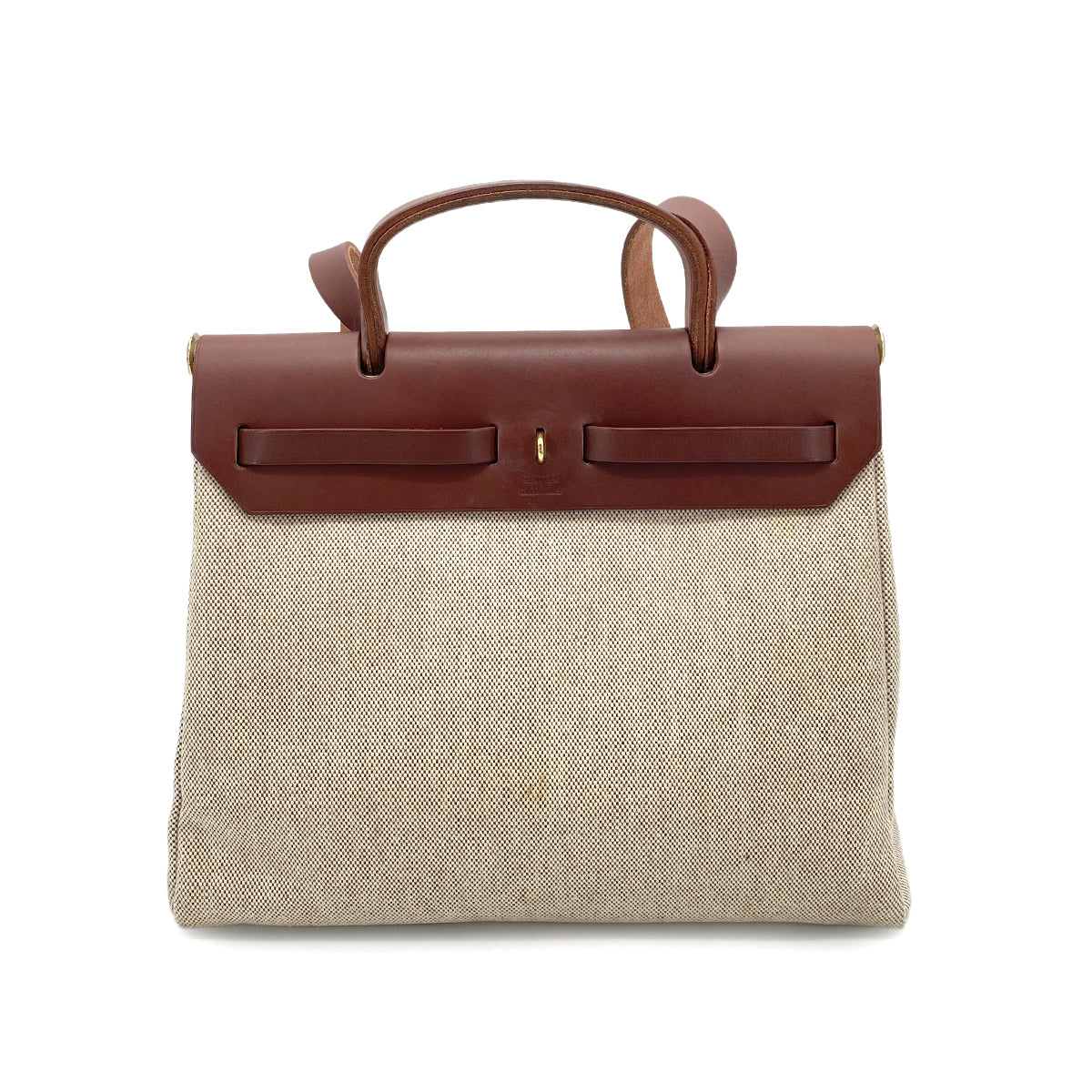 HERMES HER BAG PM 31 NATUREL BROWN TOILE H TOTE SHOULDER □E 90260149