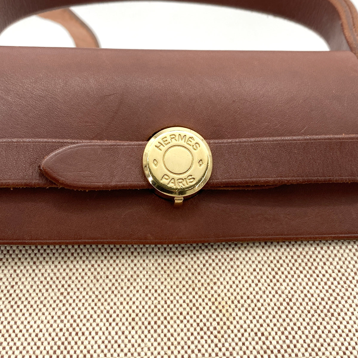 HERMES HER BAG PM 31 NATUREL BROWN TOILE H TOTE SHOULDER □E 90260149