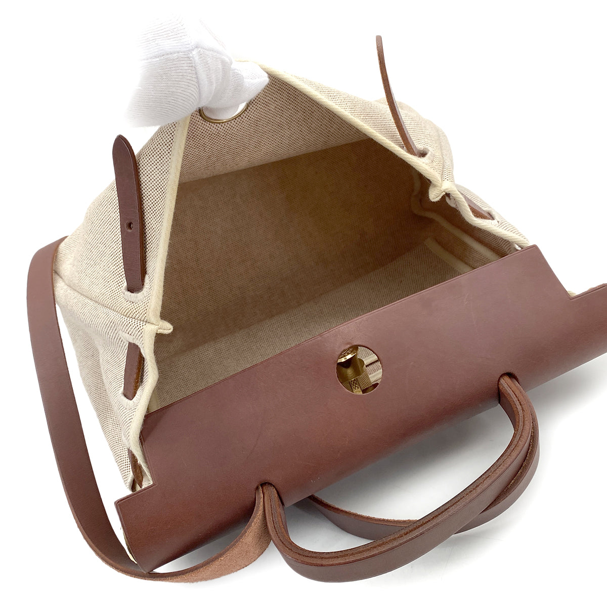 HERMES HER BAG PM 31 NATUREL BROWN TOILE H TOTE SHOULDER □E 90260149